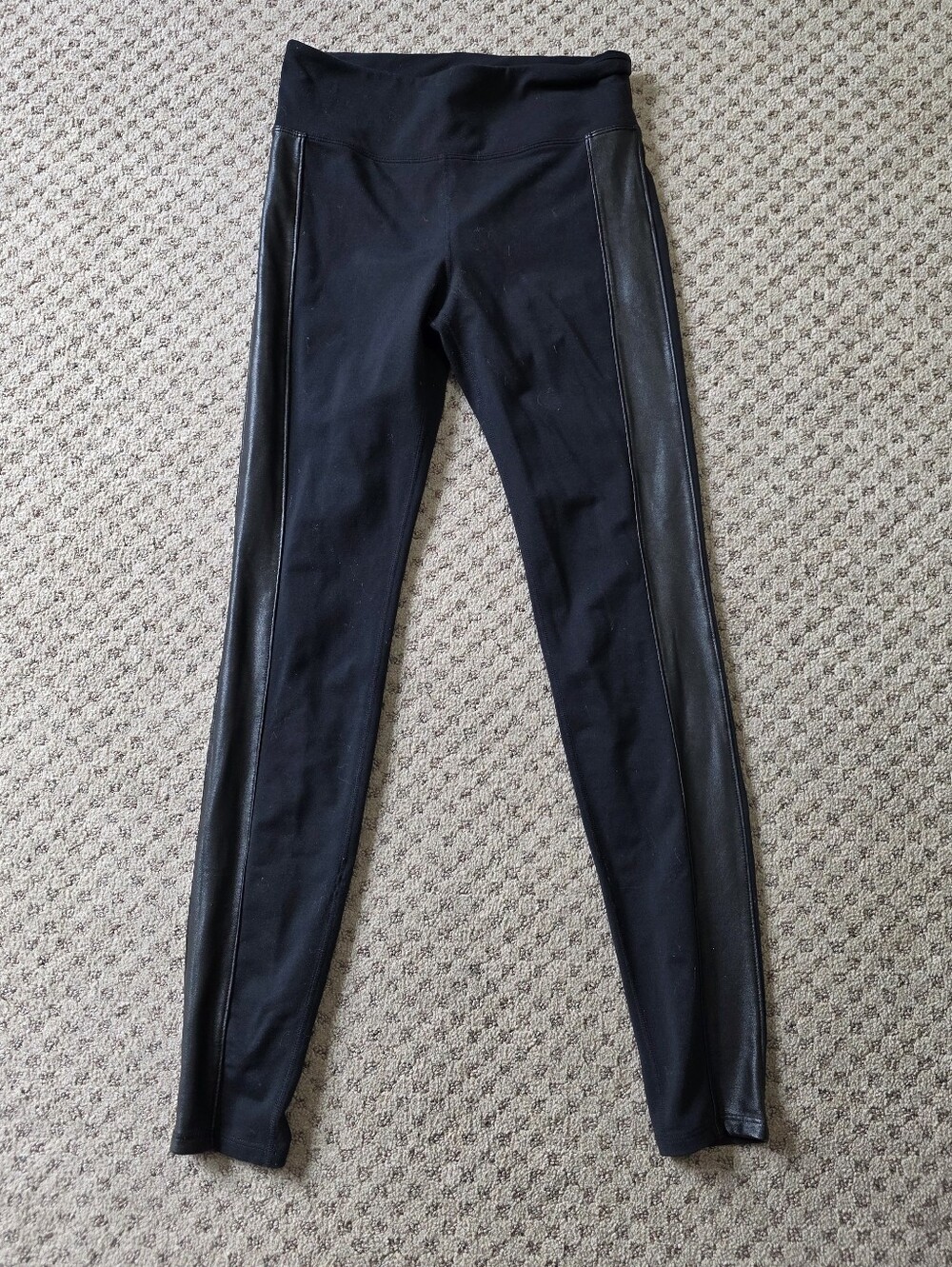 Athleta Black Mid-Waist Legging with Faux Leather Side Panels
